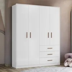 Guarda Roupa Infantil 176cm Com 4 Portas Nelly Branco Z49  - Mpozenato