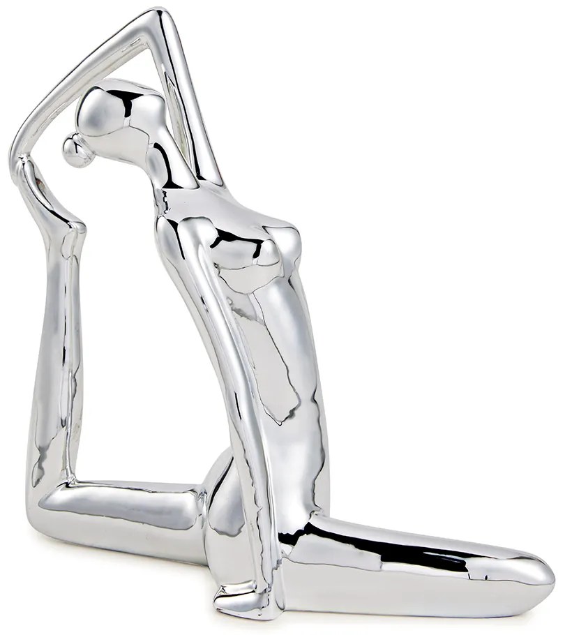 Escultura Decorativa de Yoga em Porcelana 18,5x19,5x6,5 Prata G39 - Gran Belo