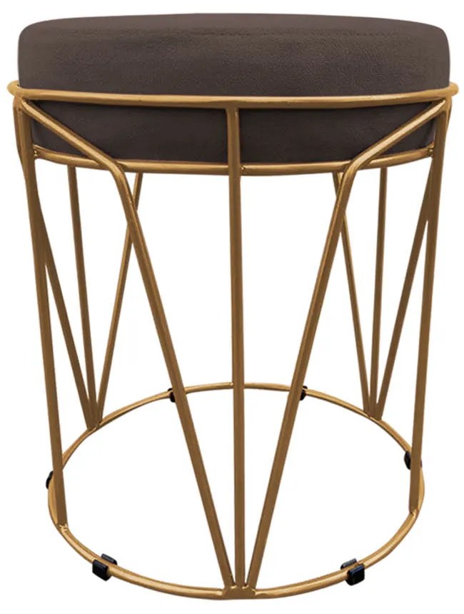 Puff Multiuso com Mesa Babu 2 em 1 Suede Marrom Base Dourado - D'Rossi