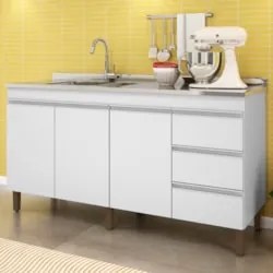 Balcão Gabinete Com Pia 160cm 3 Portas Karen Z49 Branco - Mpozenato