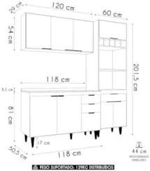 Armário de Cozinha Com Tampo CP02 180cm Pérola Grafite/Freijó Z34 - Mp