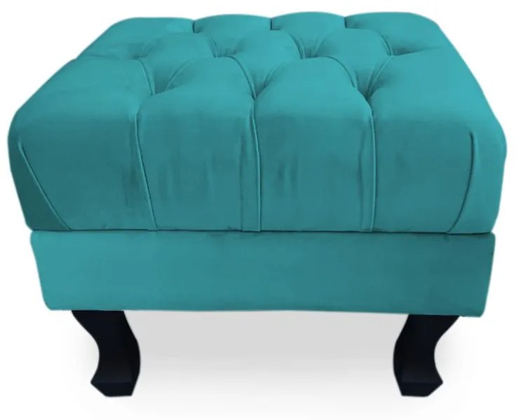 Puff Baú Decorativo Capitonê Luis XV 50x40cm Suede Turquesa - Sheep Estofados - Água
