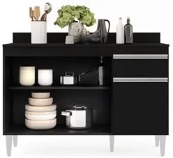Balcão Gabinete 120cm Com Tampo 3 Portas 1 Gaveta Arizona Preto - Lumi