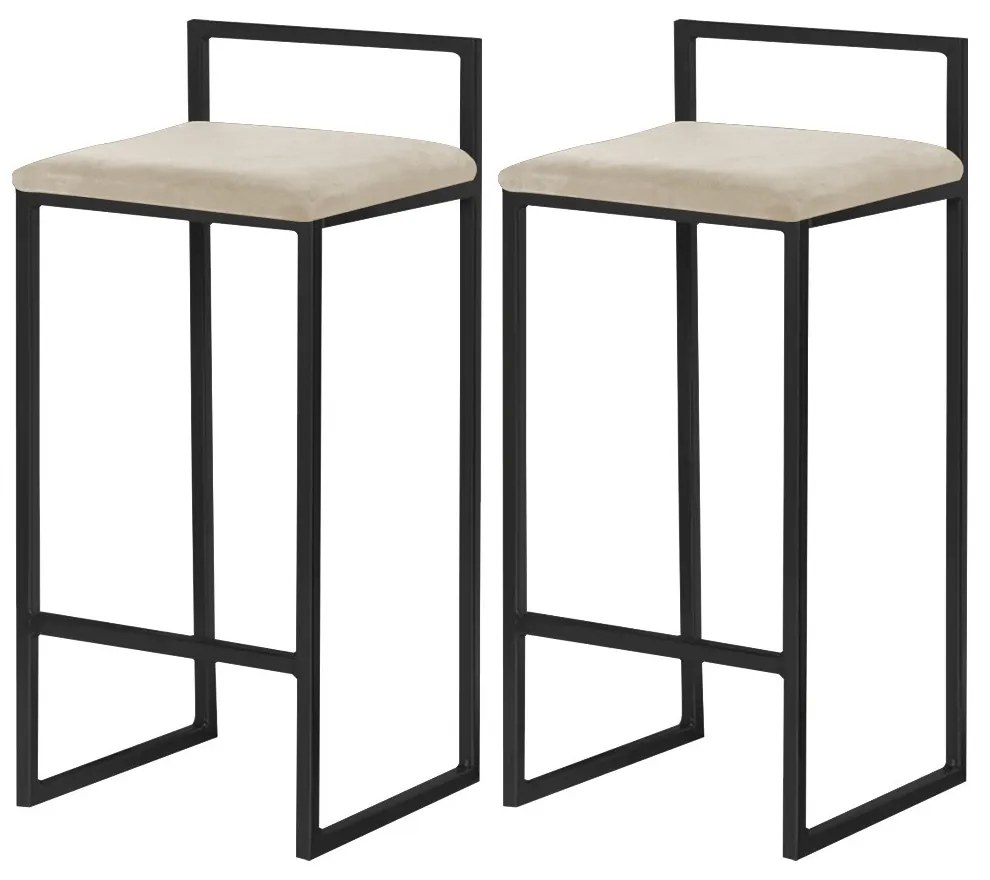Kit 2 Banquetas Decorativa Jasmine Base Preto Veludo Bege G41 - Gran Belo
