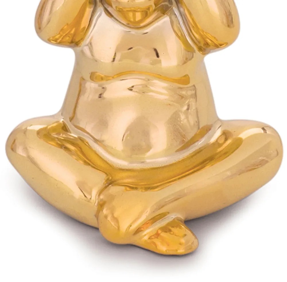 Enfeite Decorativo Macaco Não Ouço Cerâmica Dourado 12,5 Cm - D'Rossi