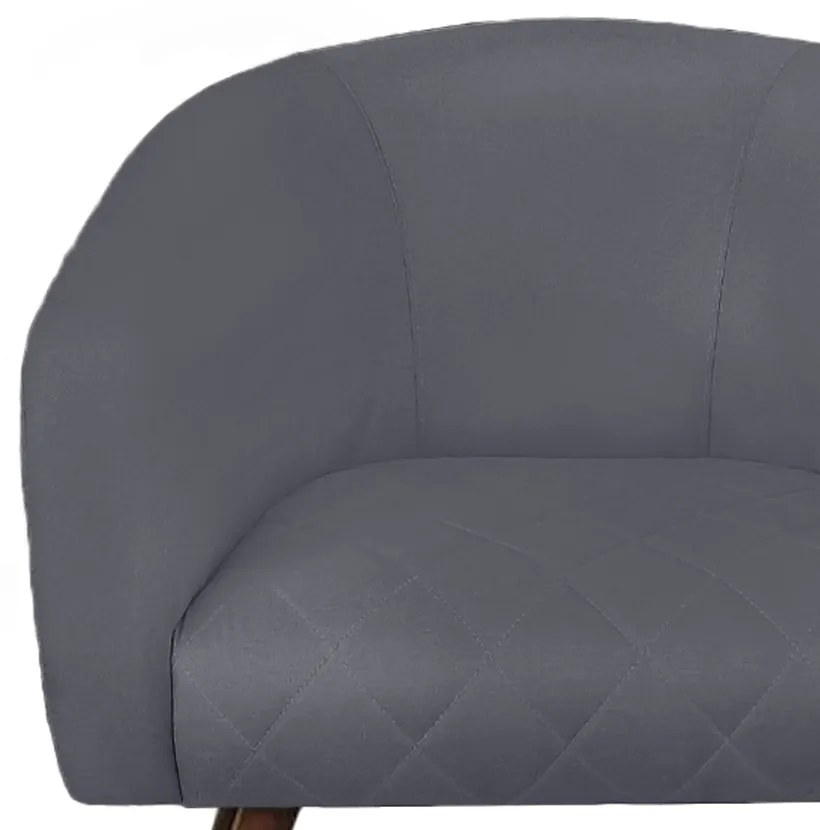 Poltrona Bianca com Tressê Suede Cinza Pés Palito Castanho - D'Rossi