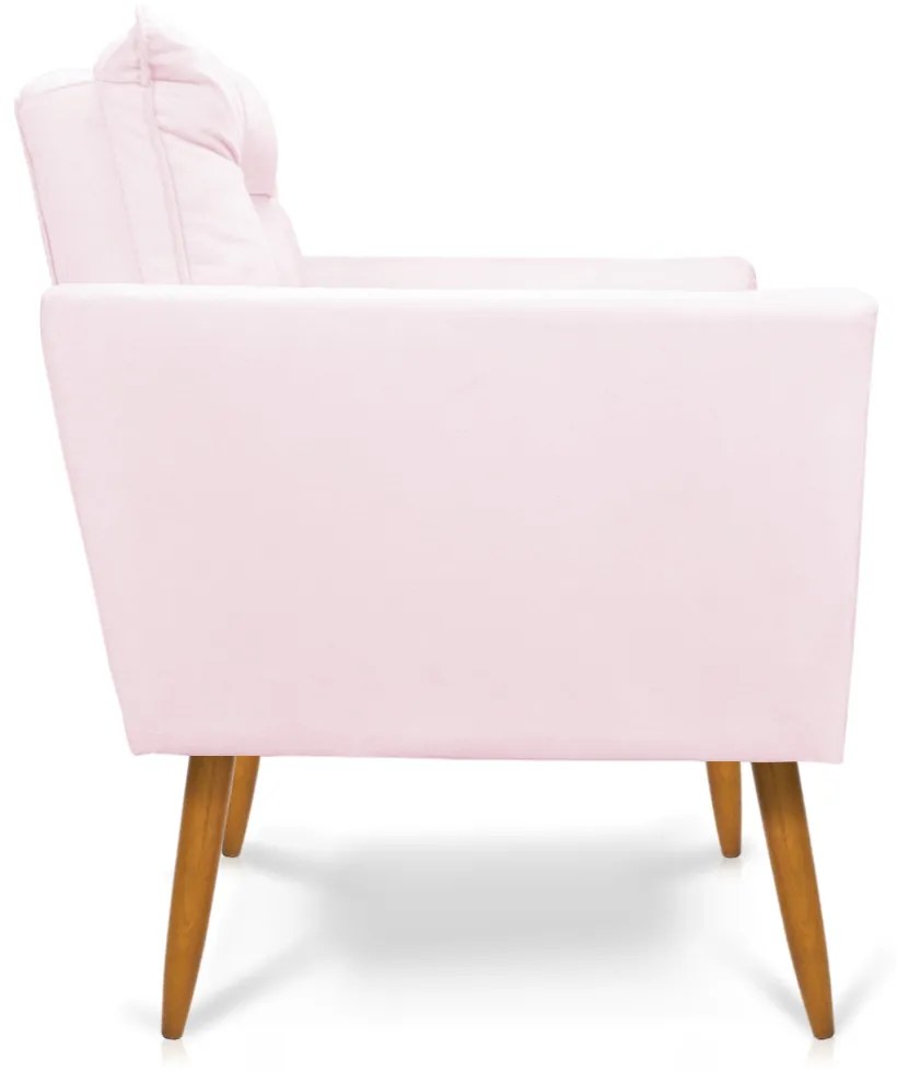 Sofá Namoradeira Tais Suede Rosa Bebê Pés Palito Castanho - D'Rossi