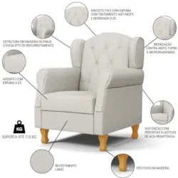 Kit 02 Poltronas de Amamentação Pés Madeira Lucy Z39 Linho Off White -
