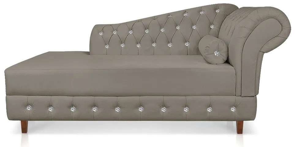 Divã Chesterfield 165 cm Capitonado com Strass Suede D'Rossi - Marrom Rato