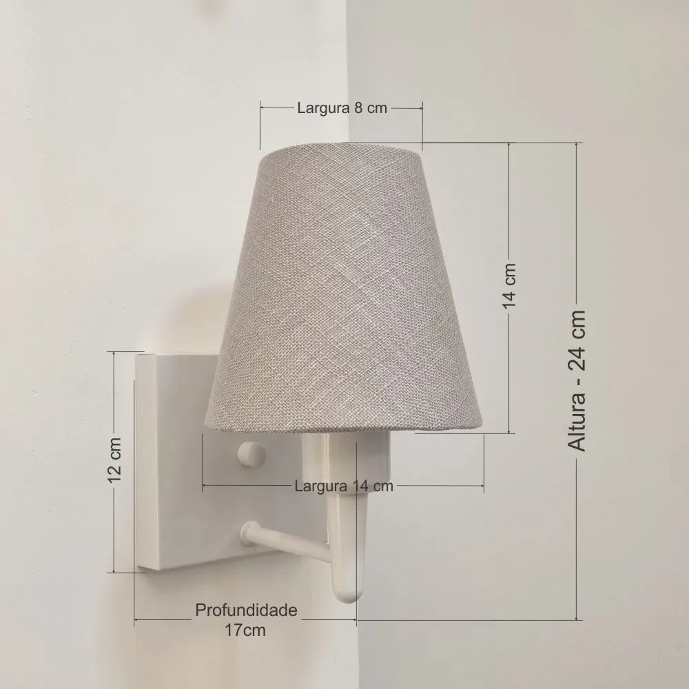 Arandela Quadrada Md-2034 Branco Cúpula em Tecido Cone Rustico Cinza - Bivolt
