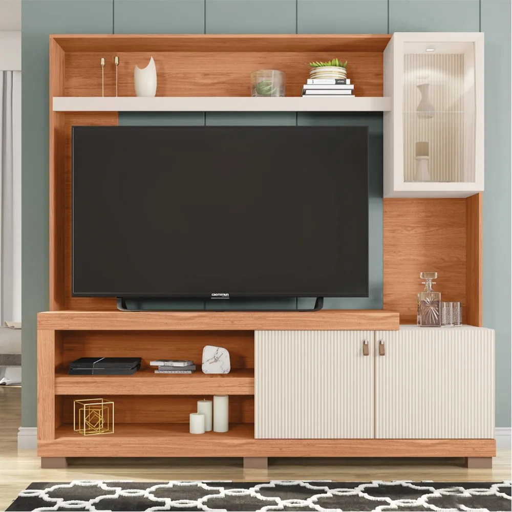 Home Theater Alvorada TV até 55 com LED Freijó/Off White G11 - Gran Belo