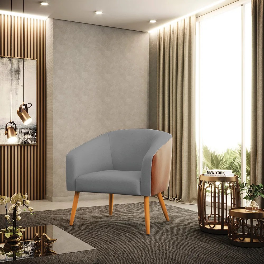 Cadeira Sala Jantar Pé Palito Castanho kit 2 Stella Sintético PU Nozes/Linho D03 - D'Rossi - Grafite