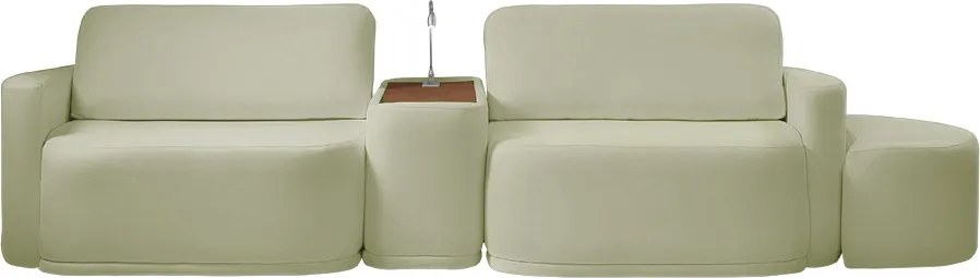 Sofá Sala Modulado 259cm com Puff Console USB Luminária Brumma Bouclê K01 - D'Rossi - Verde