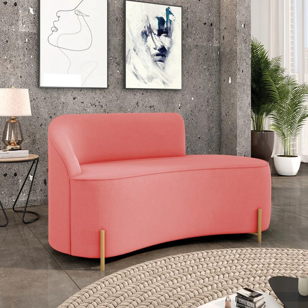 Sofá 2 Lugares Orgânico 140cm Pé Dourado Morgan Suede D03 - D'Rossi - Rose