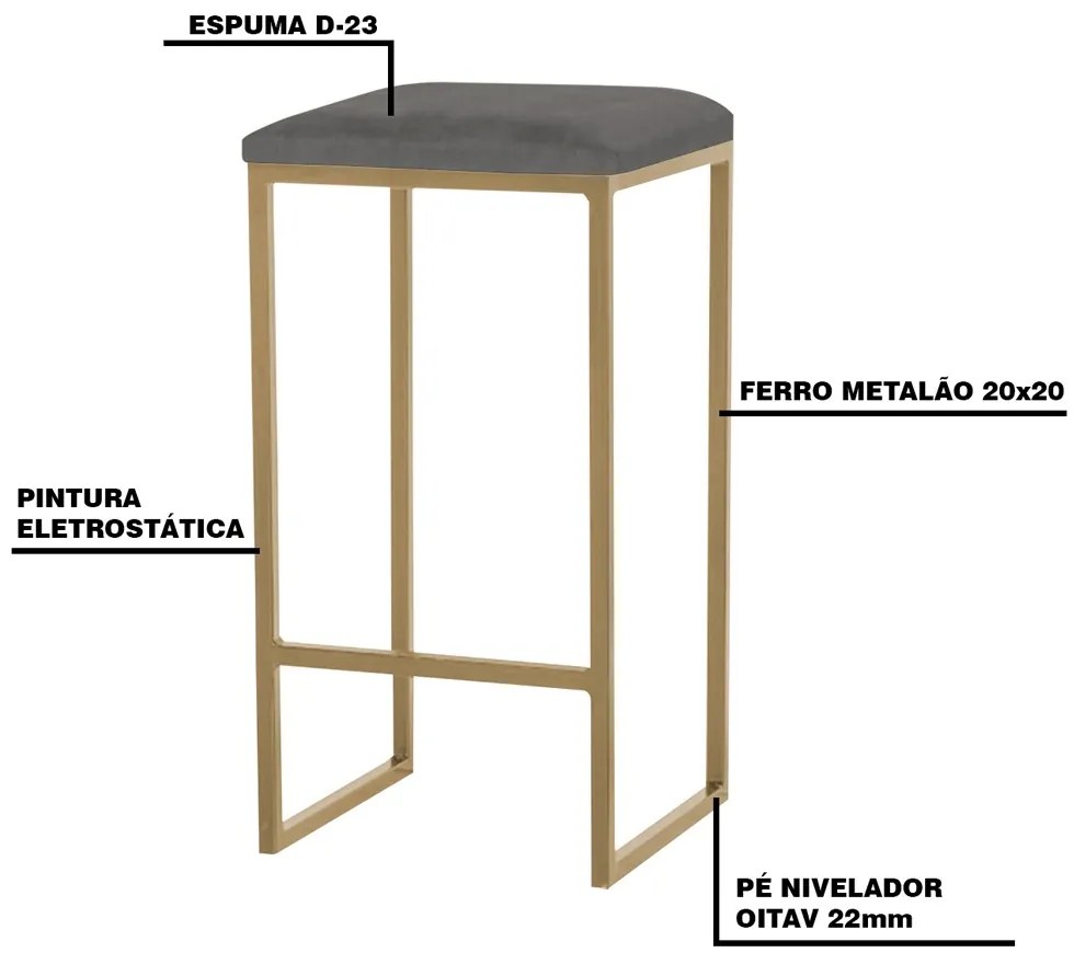 Kit 2 Banqueta Decorativa Billie Base Gold Veludo Cinza G41 - Gran Belo