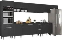 Armário de Cozinha Com Tampo CP06 390cm Pérola Preto Z34      - Mpozen