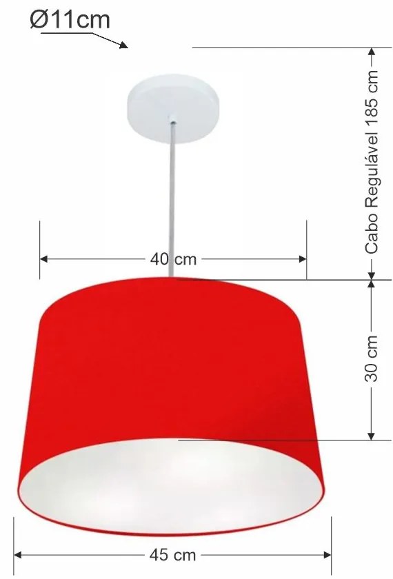 Lustre Pendente Cone Md-4156 Cúpula em Tecido 30/45x40cm Vermelho - Bivolt