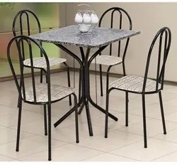 Jogo de Mesa e 04 Cadeiras Thais com Tampo Granito Craquelada/Assento