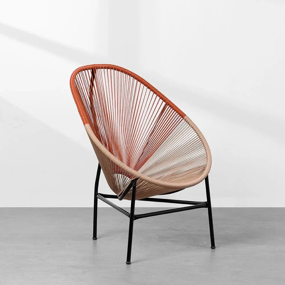 Poltrona Acapulco com Estrutura Preta - Terracota e Palha