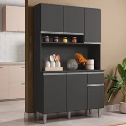 Kit Cozinha Compacta 105cm Com 6 Portas 1 Gaveta Márcia Cinza Escuro -