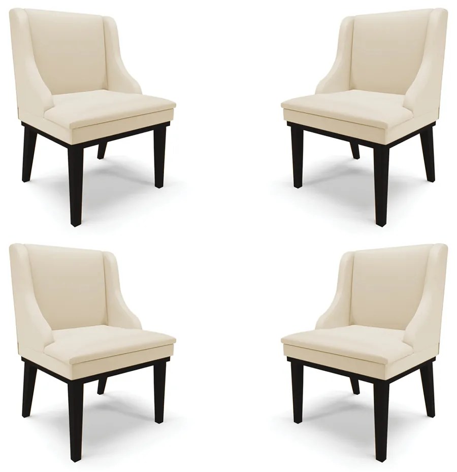Kit 4 Cadeiras Decorativas Sala de Jantar Base Fixa de Madeira Firenze PU Bege/Preto G19 - Gran Belo