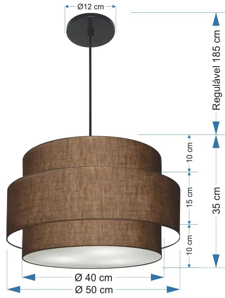 Lustre Pendente Cilíndrico Md-4384 Cúpula em Tecido Café Tam 50cm