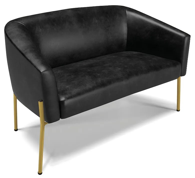 Namoradeira e 2 Poltronas Pé de Ferro Dourado Stella Sintético PU D03 - D'Rossi - Preto