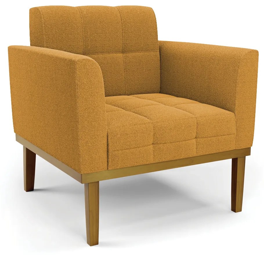 Poltrona Sala Decorativa Elisa Base de Madeira Castanho Bouclê D03 - D'Rossi - Mostarda