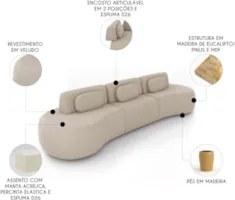 Sofá 4 Lugares 366cm Orgânico Mellanie Veludo Bege Z32 - Mpozenato