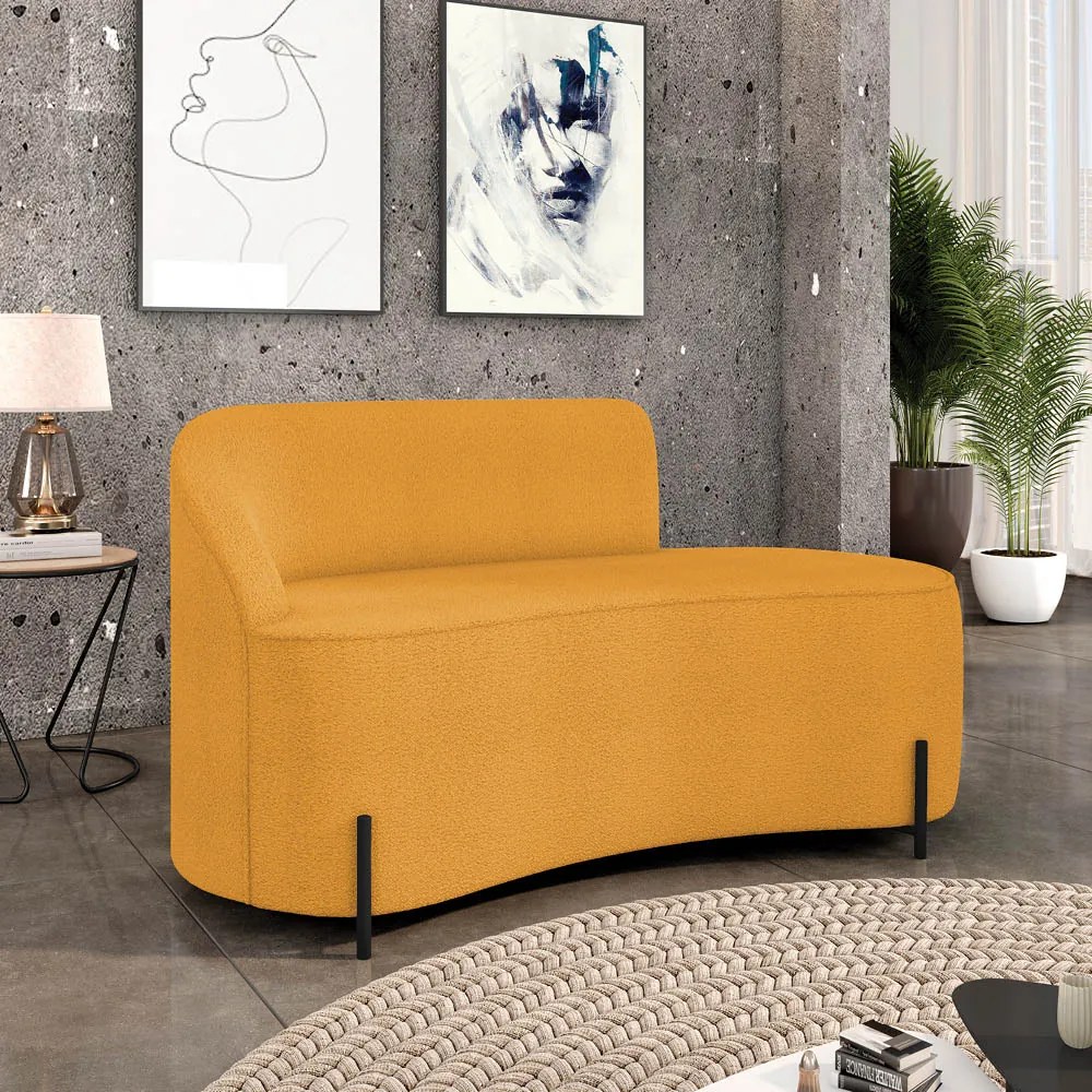 Sofá 2 Lugares Orgânico 140cm Pé Ferro Preto Morgan Bouclê - Terra - Mostarda