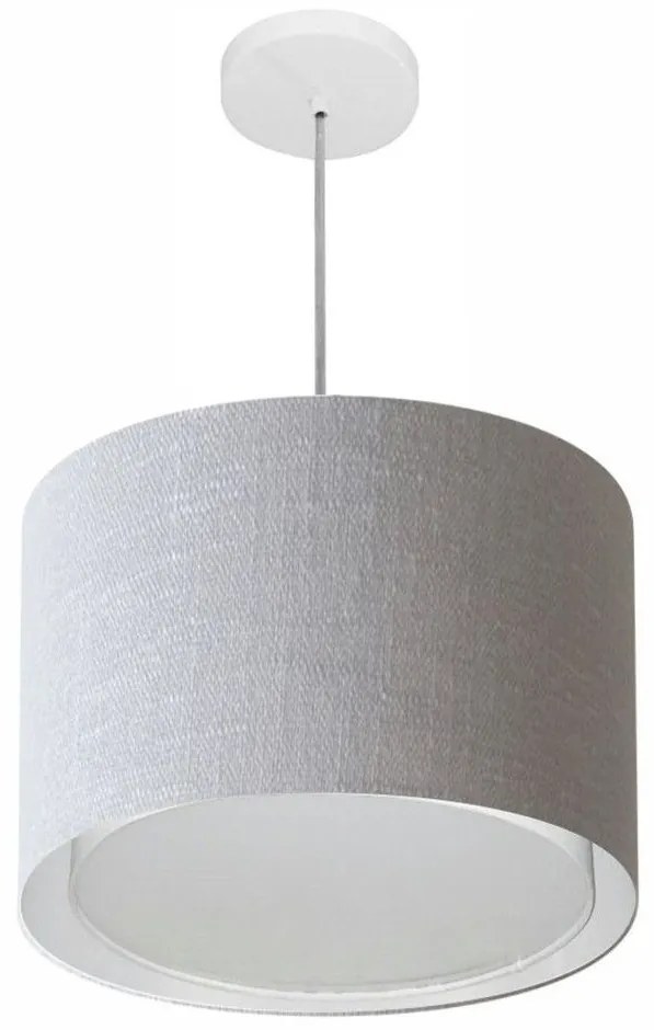 Lustre Pendente Cilíndrico Duplo Md-4292 Cúpula em Tecido 40x30cm Rustico Cinza - Bivolt