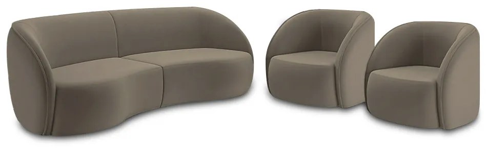 Conjunto Sofá Sala de Estar Bipartido 318cm e 2 Poltronas Clarke Veludo Castor G45 - Gran Belo