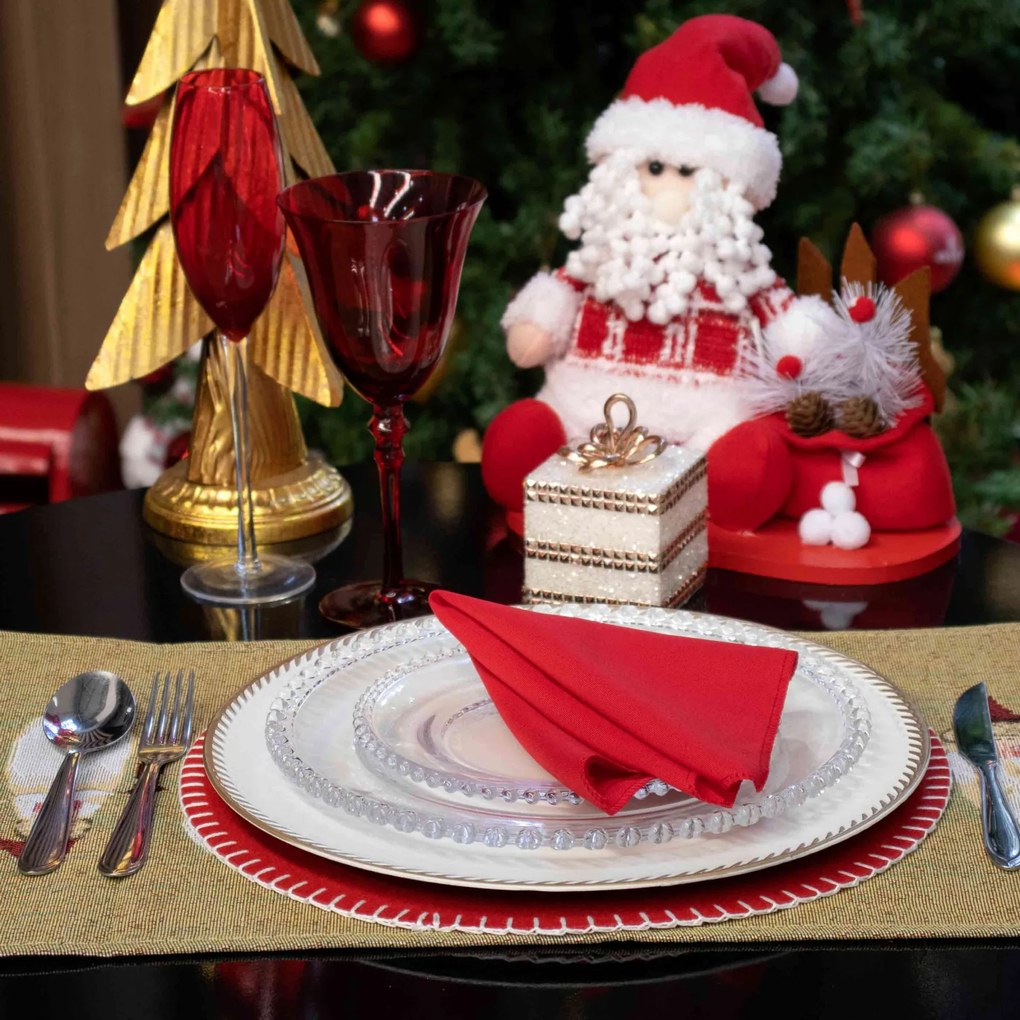 Jogo Americano Redondo de Natal 1 Unidade Tecido 35cm Rena Vermelho F04 - D'Rossi