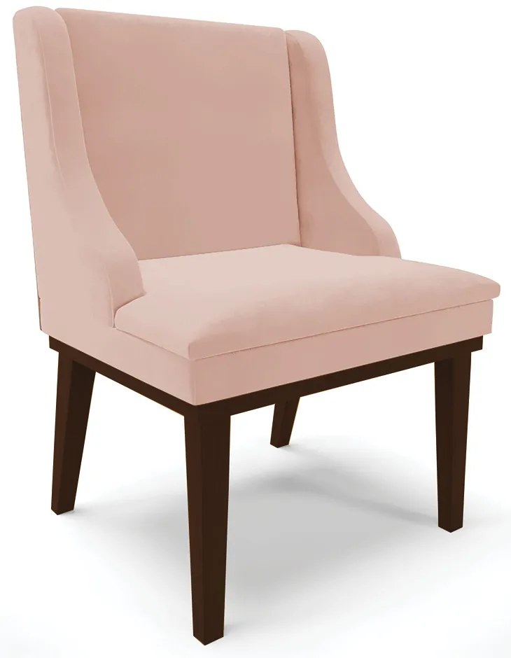 Kit 02 Cadeiras de Jantar Liz Veludo Rosê Base Fixa Madeira Tabaco D03 - D'Rossi