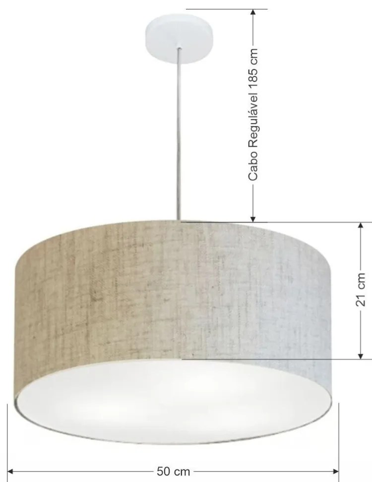 Lustre Pendente Cilíndrico Md-4049 Cúpula em Tecido 50x21cm Rustico Bege - Bivolt