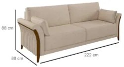 Sofá Living 3 Lugares 222cm Pés Madeira Roya Z32 Linho Cru - Mpozenato