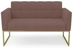 Sofá Namoradeira e 2 Poltronas Base Industrial Dourado Ana Veludo Rosê