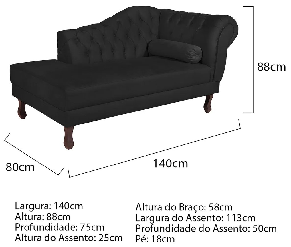 Recamier Diana 140cm Lado Esquerdo Suede Preto - ADJ Decor