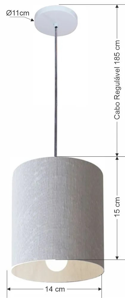Lustre Pendente Cilíndrico Md-4200 Cúpula em Tecido 14x15cm Rustico Cinza - Bivolt