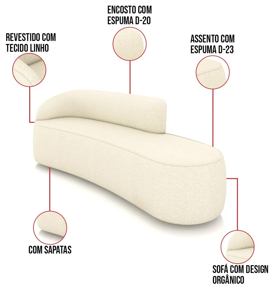 Sofá 4 Lugares Orgânico 220cm Morgan e 2 Poltronas Lua Linho Bege D03 - D'Rossi
