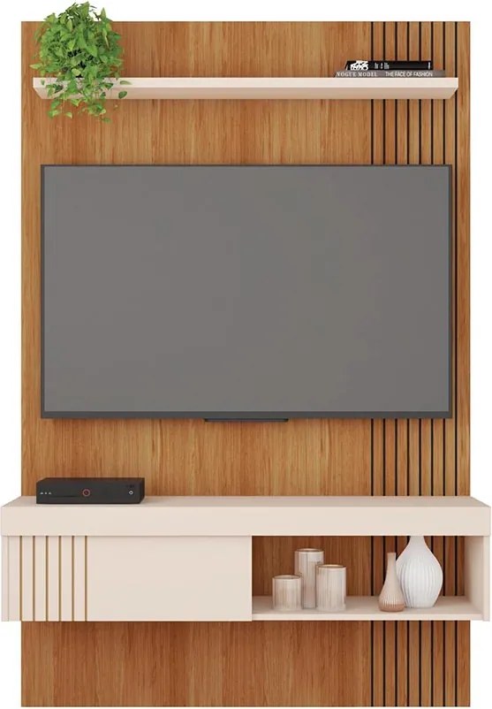 Painel TV 45 Pol 120cm Bancada Suspensa Ripado Luana Freijó/Off White C01 - D'Rossi