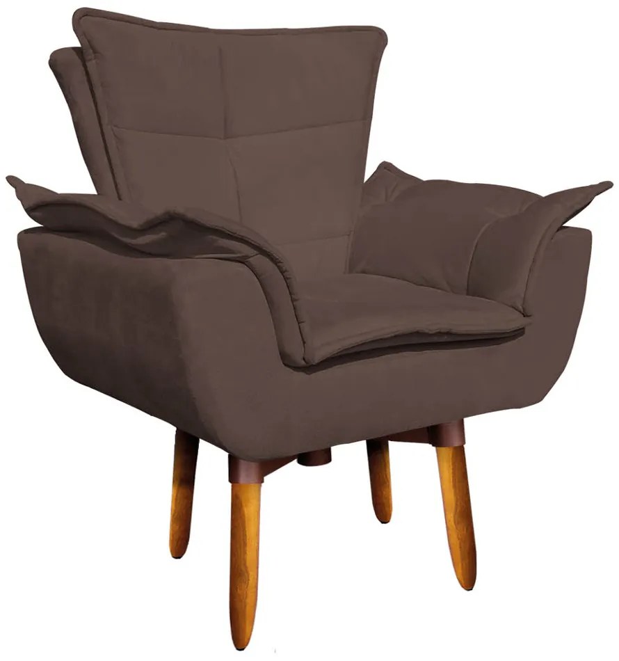 Kit Poltrona Opala Com Puff Opala Suede Base Giratoria Pés Palito D03 - D'Rossi - Marrom