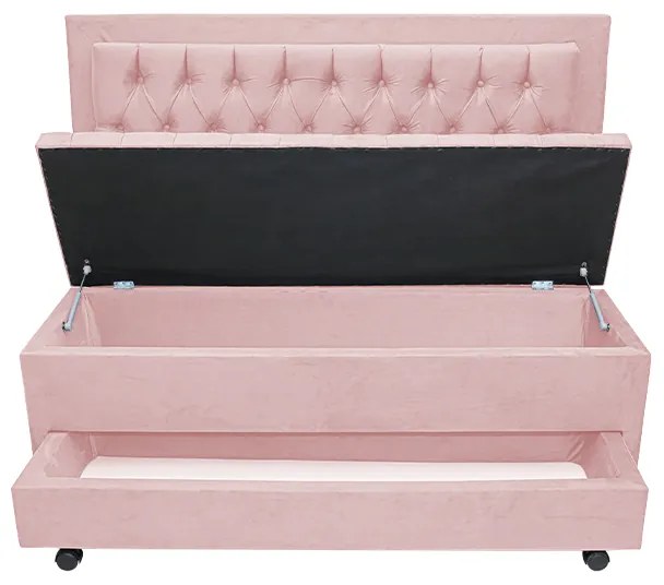 Cabeceira com Calçadeira Baú Casal Queen 160cm Paris Capitonê Suede Rosa - Sheep Estofados - Rosa