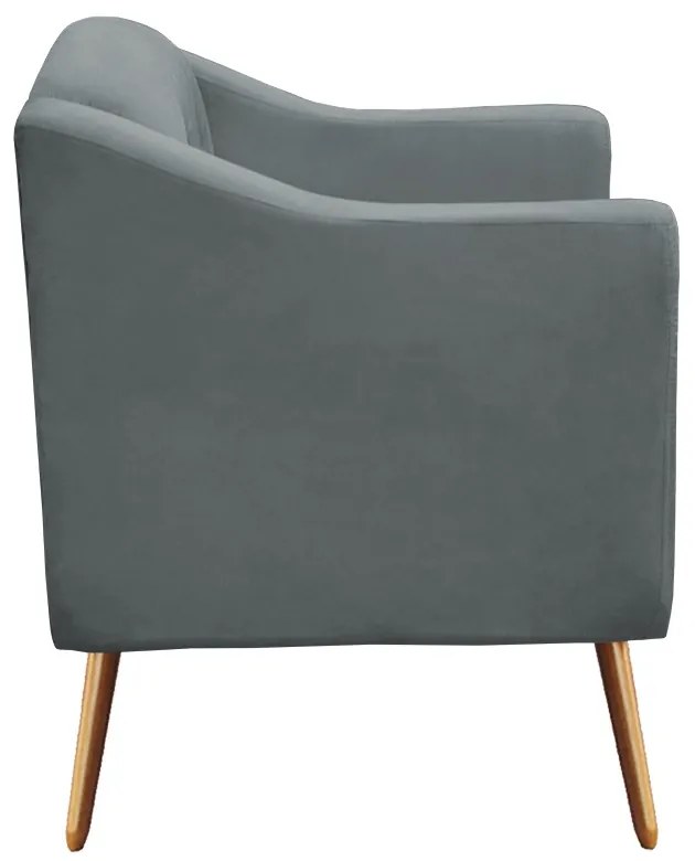 Kit Sofá Namoradeira + Poltrona Bruna Suede Cinza Grafite Pé Palito