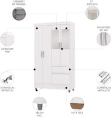Guarda Roupa Solteiro 103cm Com Espelho Mayra Flex Branco V02 - Mpozen