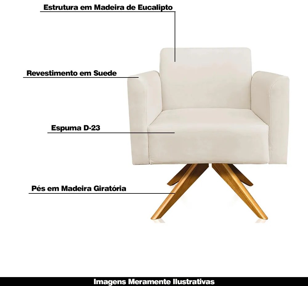 Kit 02 Poltronas Decorativas Isabella Base Giratória Madeira Suede Bege G19 - Gran Belo