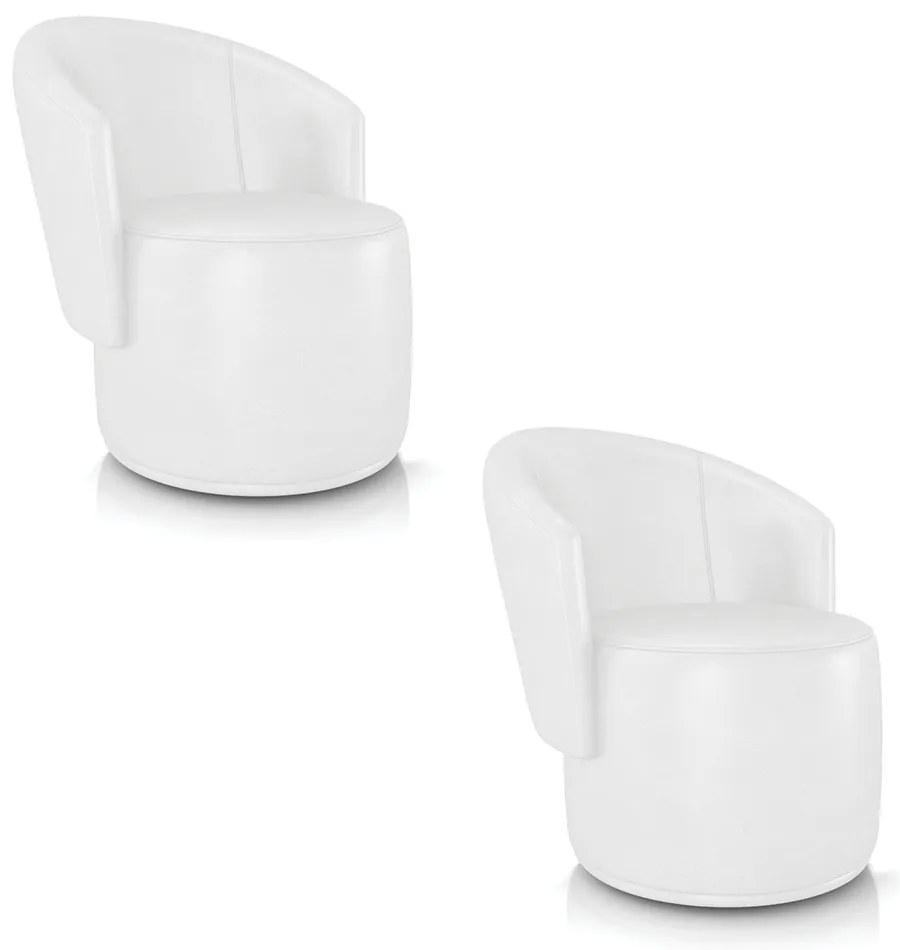 Poltrona Decorativa Orgânica Fixa para Sala Kit 2 Malu Sintético PU M11 - D'Rossi - Branco