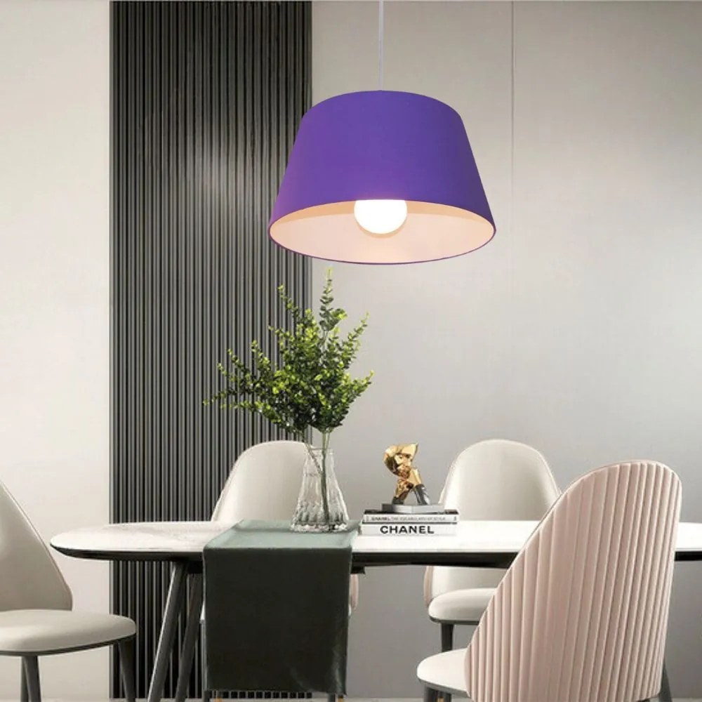 Lustre Pendente Cone Md-4039 Cúpula em Tecido 21/40x30cm Roxo - Bivolt