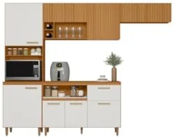 Cozinha Compacta Ema Freijó UV/Off Acetinado/Ripado Frisado Z44 - Mpoz