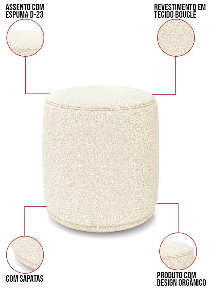 Puff Redondo Orgânico para Sala kit 2 Malu Bouclê M11 - D'Rossi - Bege
